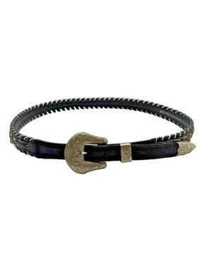 Vtg Al Beres Black Leather Belt Horsehair Detail German Silver Buckle Sz 34 USA